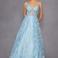 Juliet 2413 Long Butterfly Glitter Embroidered A-Line Gown with Corset Top