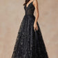 Juliet 2413 Long Butterfly Glitter Embroidered A-Line Gown with Corset Top