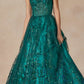 Juliet 2414 Vestido de gala largo hasta el suelo, corte A, de tul con encaje de glitter