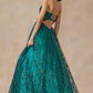 Juliet 2414 Vestido de gala largo hasta el suelo, corte A, de tul con encaje de glitter