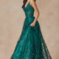 Juliet 2414 Vestido de gala largo hasta el suelo, corte A, de tul con encaje de glitter