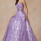 Juliet 2414 Vestido de gala largo hasta el suelo, corte A, de tul con encaje de glitter
