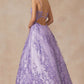 Juliet 2414 Vestido de gala largo hasta el suelo, corte A, de tul con encaje de glitter