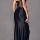 Vestido de satén largo hasta el suelo sin tirantes con corpiño deshuesado transparente y abertura, Juliet 2416
