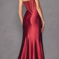 Vestido de satén largo hasta el suelo sin tirantes con corpiño deshuesado transparente y abertura, Juliet 2416