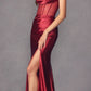 Vestido de satén largo hasta el suelo sin tirantes con corpiño deshuesado transparente y abertura, Juliet 2416
