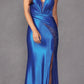 Juliet 2417 Sexy Floor Length Sheer Beaded Slit Satin Dress