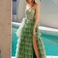 Juliet JT2454K Long Boned Bodice Tiered Layered Sequin Detail A-Line Gown