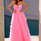 Juliet JT2456H Long Strapless Keyhole Tiered Ruffled Tulle A-Line Gown