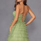 Juliet JT2456H Long Strapless Keyhole Tiered Ruffled Tulle A-Line Gown