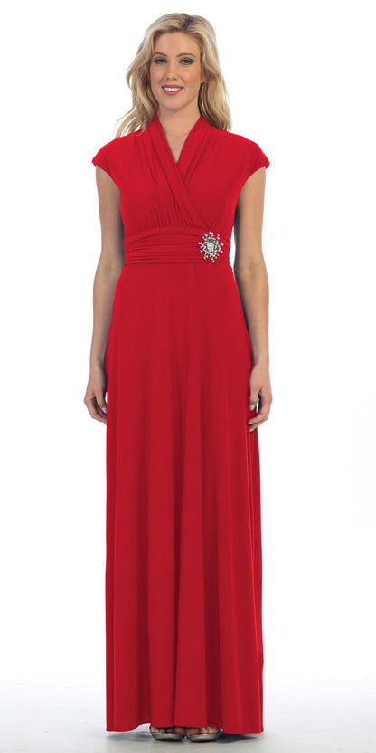 LIQUIDACIÓN - Vestido largo de línea A con mangas casquillo rojo Celavie 2466L (Talla 2XL)