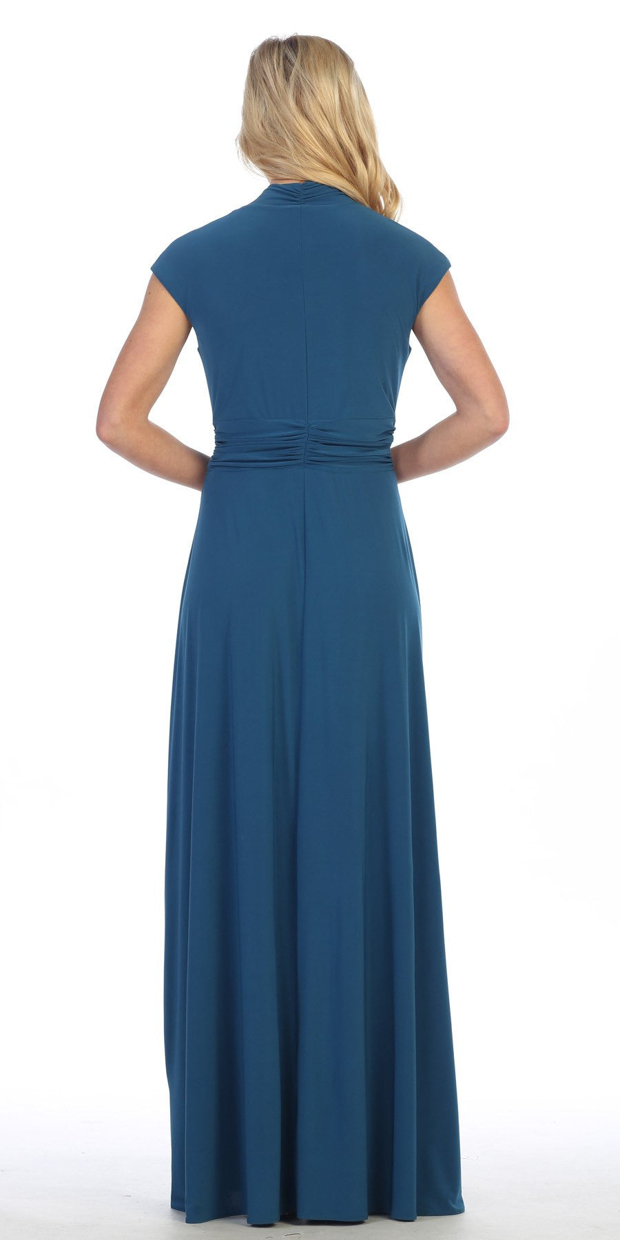 LIQUIDACIÓN - Vestido largo de línea A con mangas casquillo rojo Celavie 2466L (Talla 2XL)