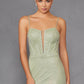 Juliet JT2470S Vestido largo formal de cuello V, con corsé deshuesado y falda ajustada de malla de red