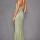 Juliet JT2470S Vestido largo formal de cuello V, con corsé deshuesado y falda ajustada de malla de red