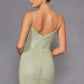 Juliet JT2470S Vestido largo formal de cuello V, con corsé deshuesado y falda ajustada de malla de red
