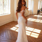 Juliet JT2471LW Long Off the Shoulder Fringe Sleeve Fitted Wedding Gown