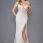 Juliet JT2471LW Long Off the Shoulder Fringe Sleeve Fitted Wedding Gown