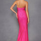 Vestido largo ajustado sin tirantes con escote corazón y detalles de pedrería Juliet JT2472R