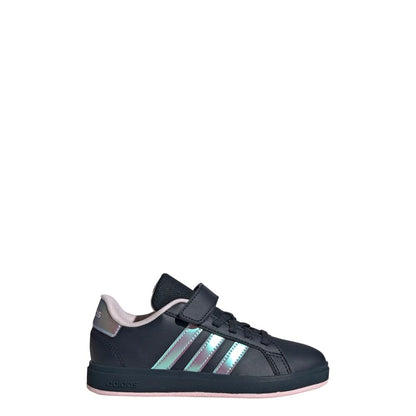 adidas Grand Court 2.0 Shoes (Little Kid) Sneaker Aurora Ink/Iridescent/Clear Pink 2.5 US Unisex Big
