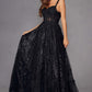 Juliet JT2495A Long A-Line Floral Lace Evening Gown