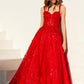 Juliet JT2495A Long A-Line Floral Lace Evening Gown