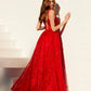 Juliet JT2495A Long A-Line Floral Lace Evening Gown