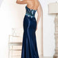 Juliet JT2496A Strapless Floral Embroidered Bodice Fitted Formal Gown