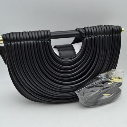 Structured Half-Moon Clutch Bag with Tubular Stitching and Shoulder Strap