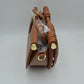 Structured Half-Moon Clutch Bag with Tubular Stitching and Shoulder Strap
