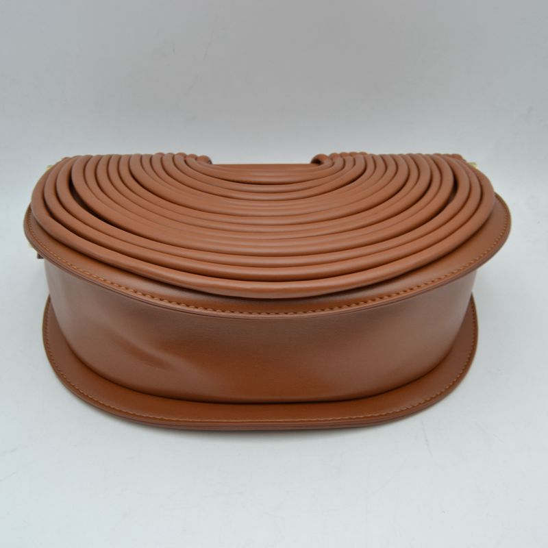 Structured Half-Moon Clutch Bag with Tubular Stitching and Shoulder Strap
