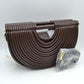 Structured Half-Moon Clutch Bag with Tubular Stitching and Shoulder Strap