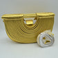 Structured Half-Moon Clutch Bag with Tubular Stitching and Shoulder Strap