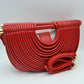 Structured Half-Moon Clutch Bag with Tubular Stitching and Shoulder Strap