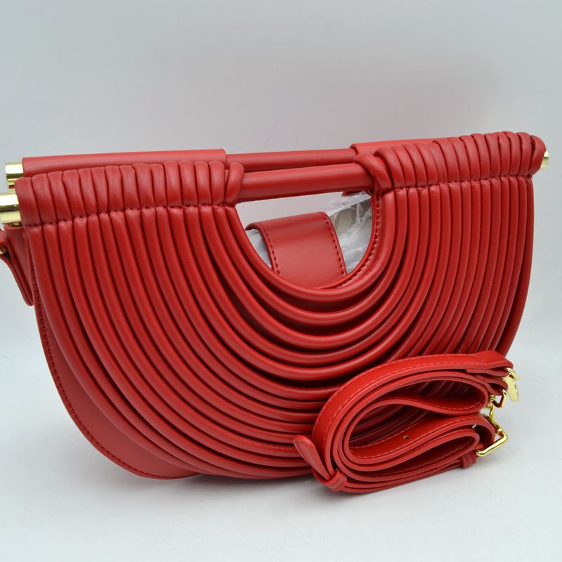 Structured Half-Moon Clutch Bag with Tubular Stitching and Shoulder Strap