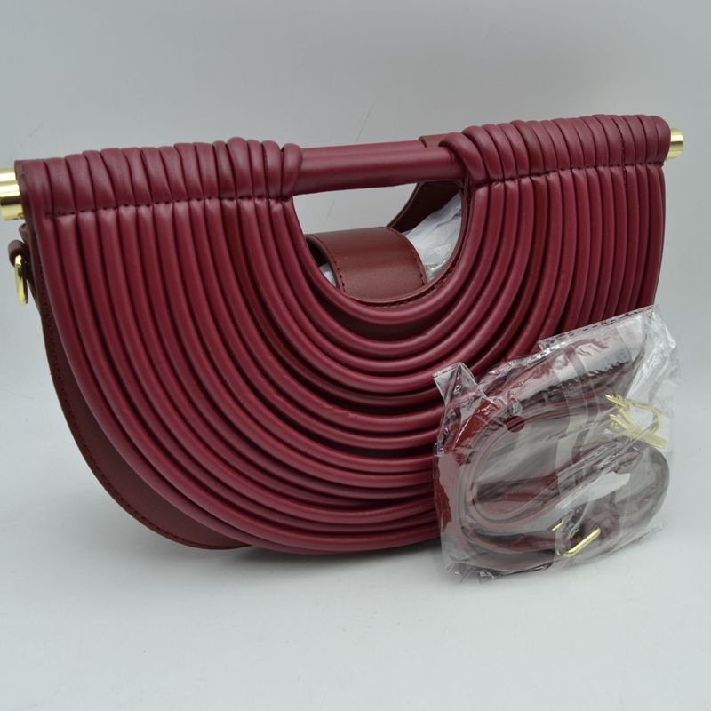 Structured Half-Moon Clutch Bag with Tubular Stitching and Shoulder Strap