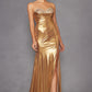 Juliet JT2501A Long Strapless Beaded Sweetheart Fitted Metallic Gown