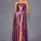 Vestido largo metálico plisado de corte A con cuello halter Juliet JT2503A