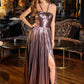 Vestido largo metálico plisado de corte A con cuello halter Juliet JT2503A