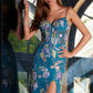 Vestido largo Juliet JT2505A entallado estampado con apliques florales