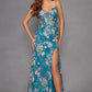 Vestido largo Juliet JT2505A entallado estampado con apliques florales