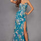 Vestido largo Juliet JT2505A entallado estampado con apliques florales