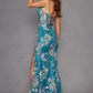 Vestido largo Juliet JT2505A entallado estampado con apliques florales