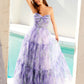 Juliet JT2507A Long Strapless Sweetheart Print Tiered Skirt Gown