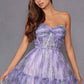 Juliet JT2507A Long Strapless Sweetheart Print Tiered Skirt Gown
