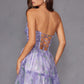 Juliet JT2507A Long Strapless Sweetheart Print Tiered Skirt Gown