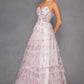 Juliet JT2507A Long Strapless Sweetheart Print Tiered Skirt Gown