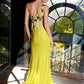 Juliet JT2514R One Shoulder Fitted Floral Applique Evening Gown