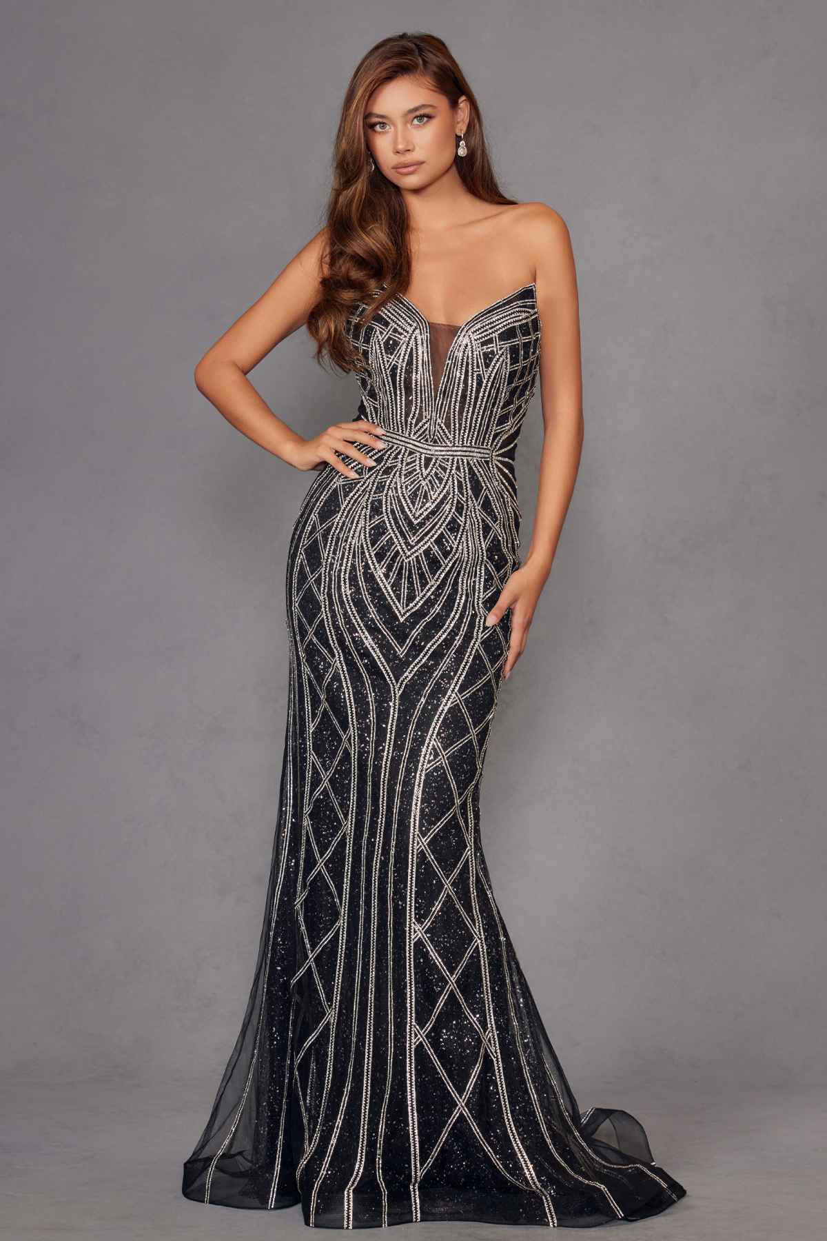 Juliet JT2525L Vestido de Noche de Lujo de Alta Gama sin Tirantes y Ajustado