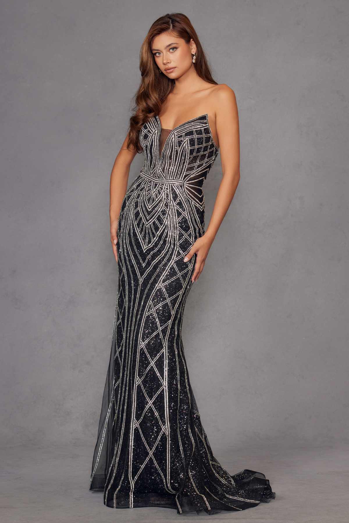 Juliet JT2525L Vestido de Noche de Lujo de Alta Gama sin Tirantes y Ajustado