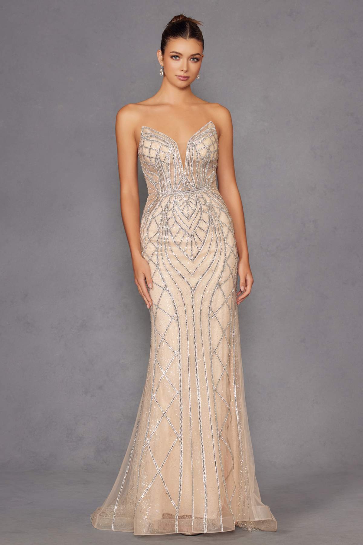 Juliet JT2525L Vestido de Noche de Lujo de Alta Gama sin Tirantes y Ajustado